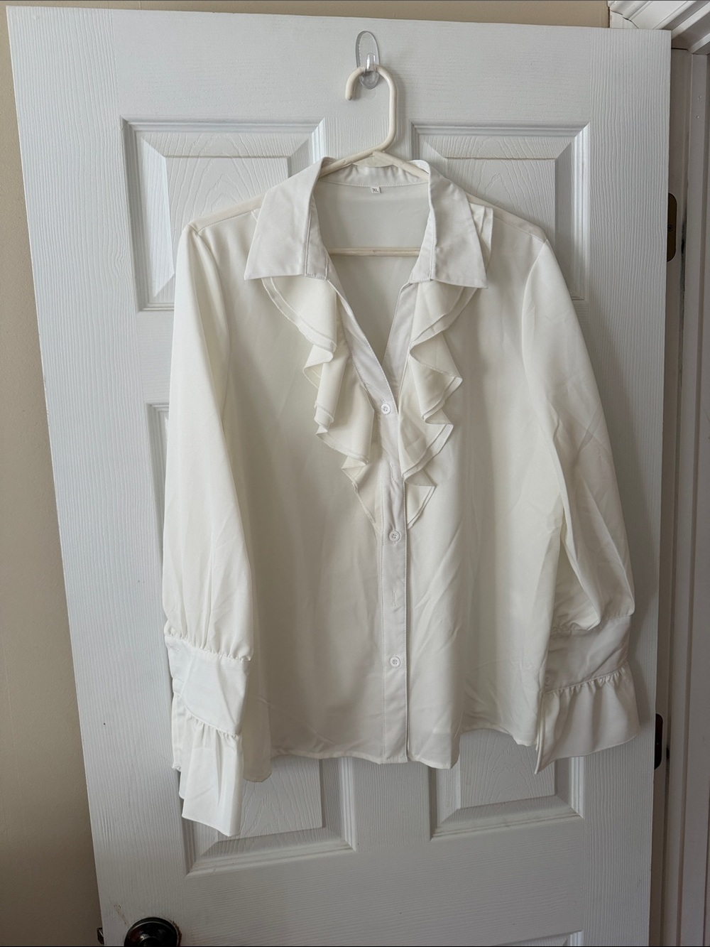 Women's Cream Ruffle Front Blouse